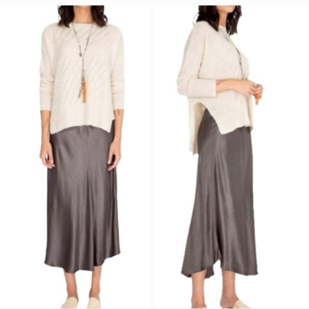 Johnny Was Gray Satin Long Skirt